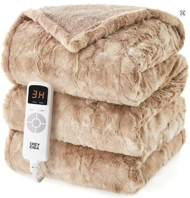 Faux Fur & Sherpa Heated Blanket