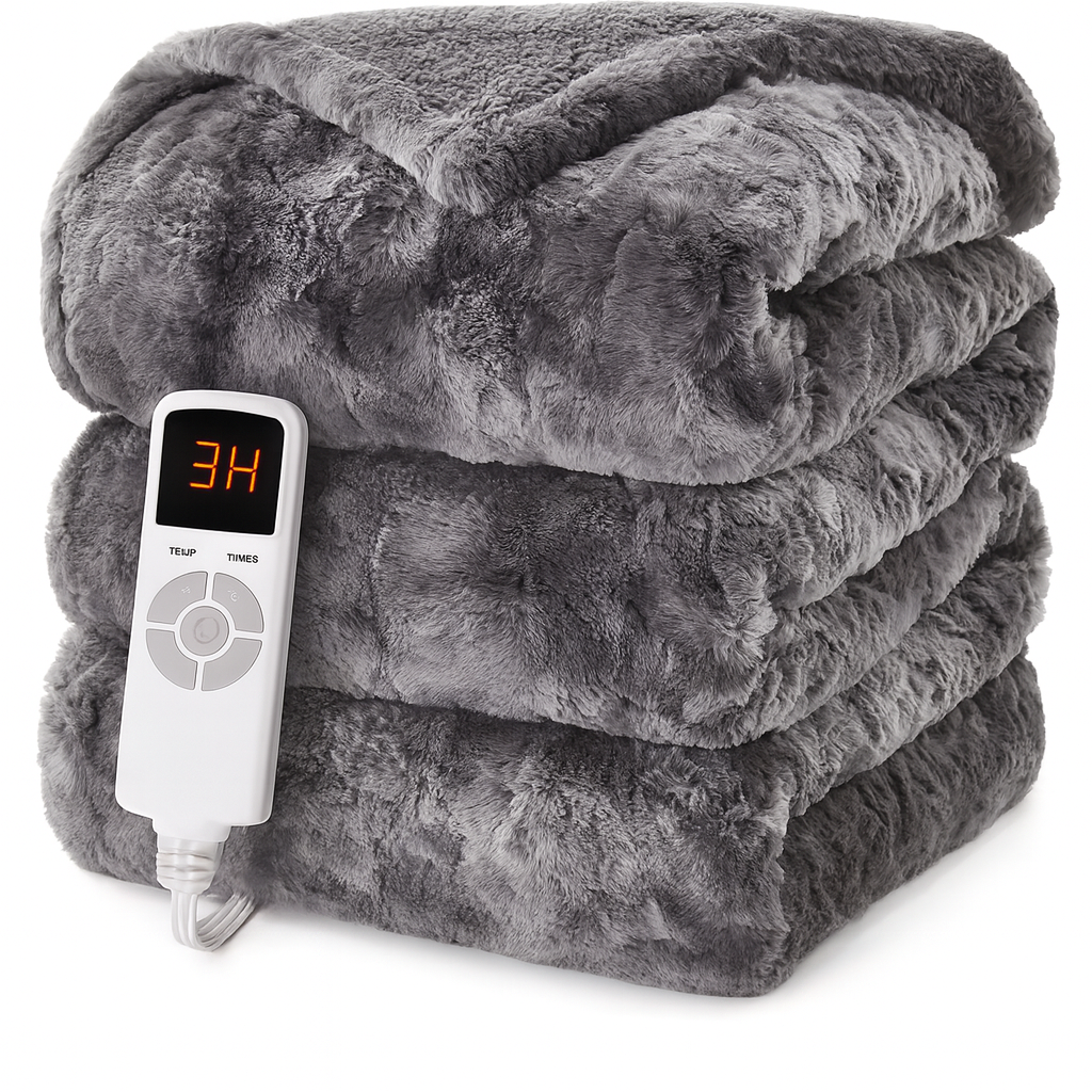 Faux Fur & Sherpa Heated Blanket